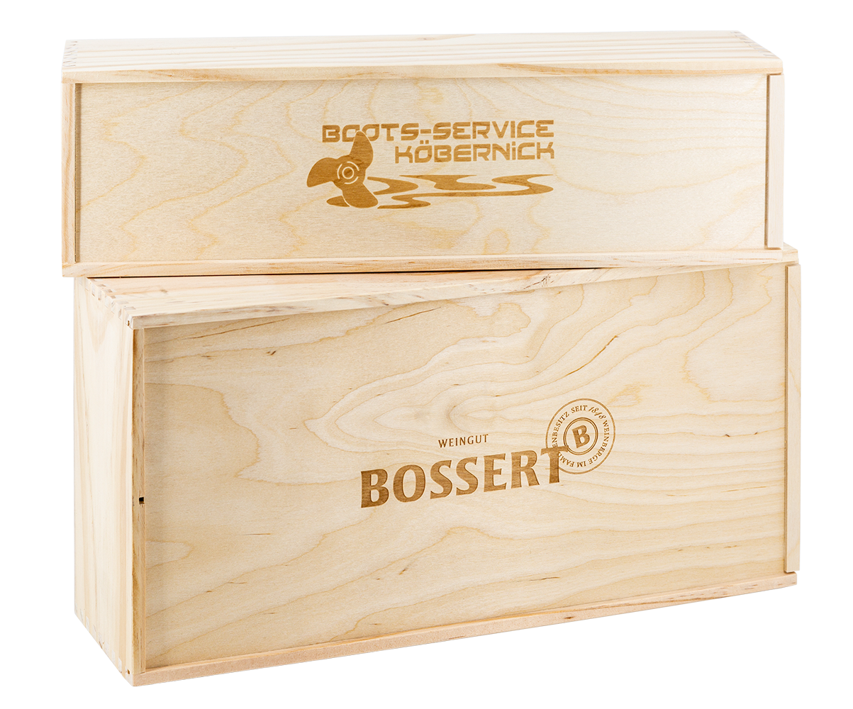 Holzkiste mit Druck