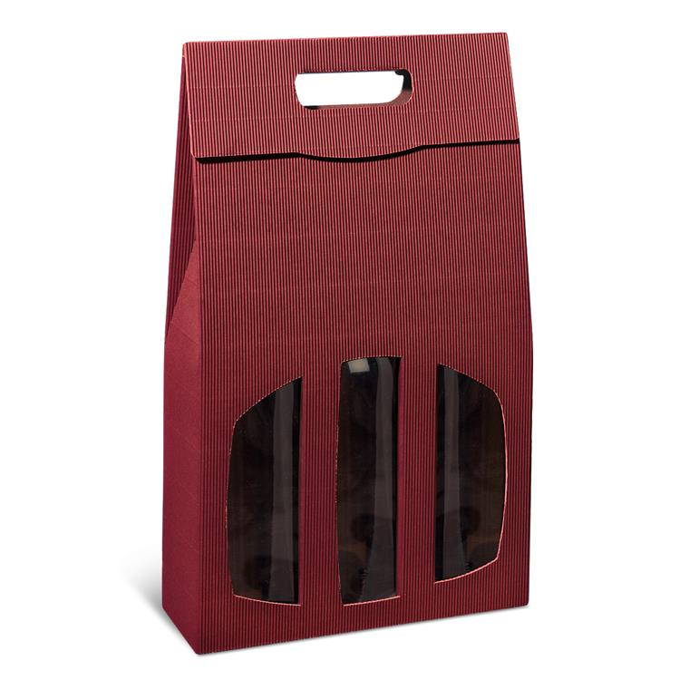 Tragekarton Offene Welle Bordeaux 3 Fl.