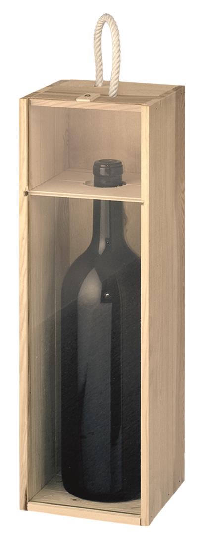 Holzkiste 1x1,5 l. Sekt Glasdeckel